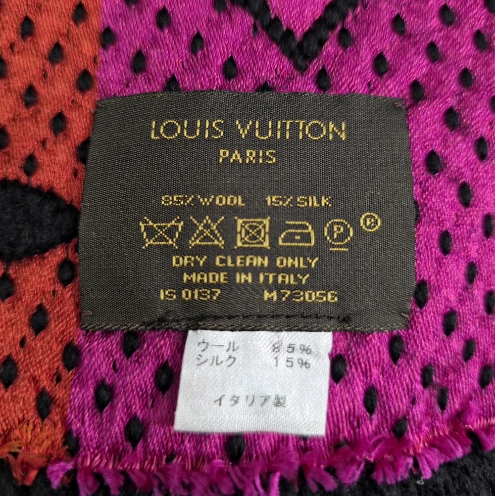 Louis Vuitton Echarpe Logomania Rainbow Wool Silk Scarf Black Pink